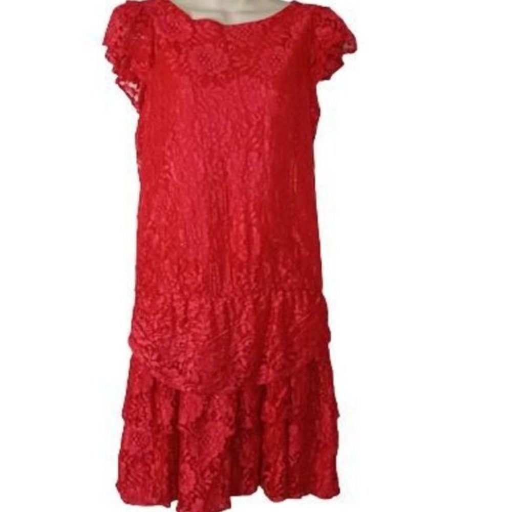 Vintage Seneca USA Red Lace Drop Waist Dress